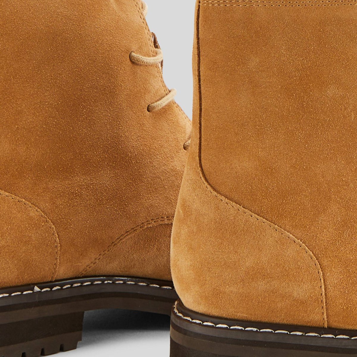 Bottines à lacets en cuir gabardine, MONOPRIX