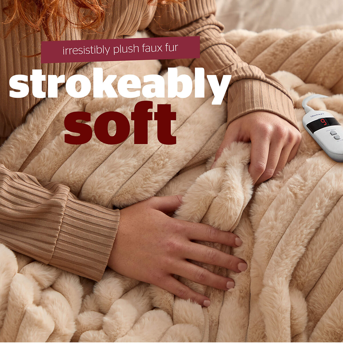 Faux Fur Ribbed Heated Throw natural, SILENTNIGHT