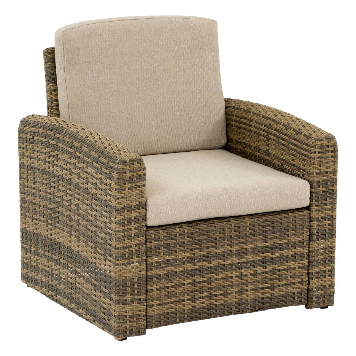 Fauteuil de jardin en résine tressée POLYNÉSIA beige ficelle, HESPERIDE