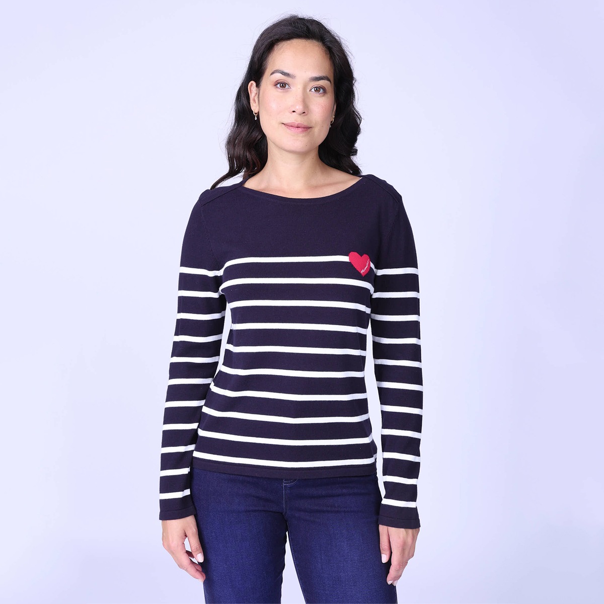 Pull marinière cœur Hélène bleu marine, MISE AU GREEN