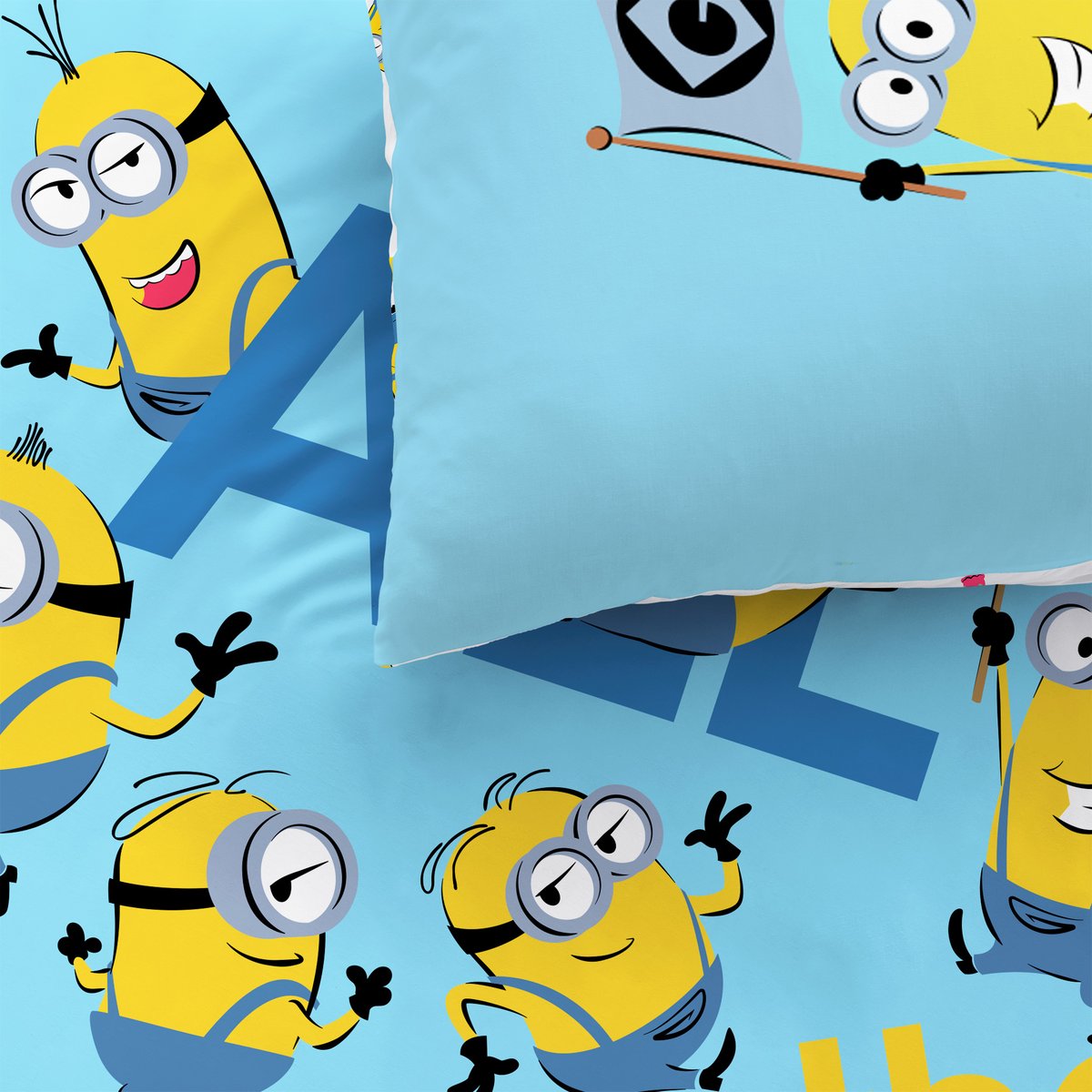 Parure de lit imprimée 100% coton, FÊTE bleu, LES MINIONS