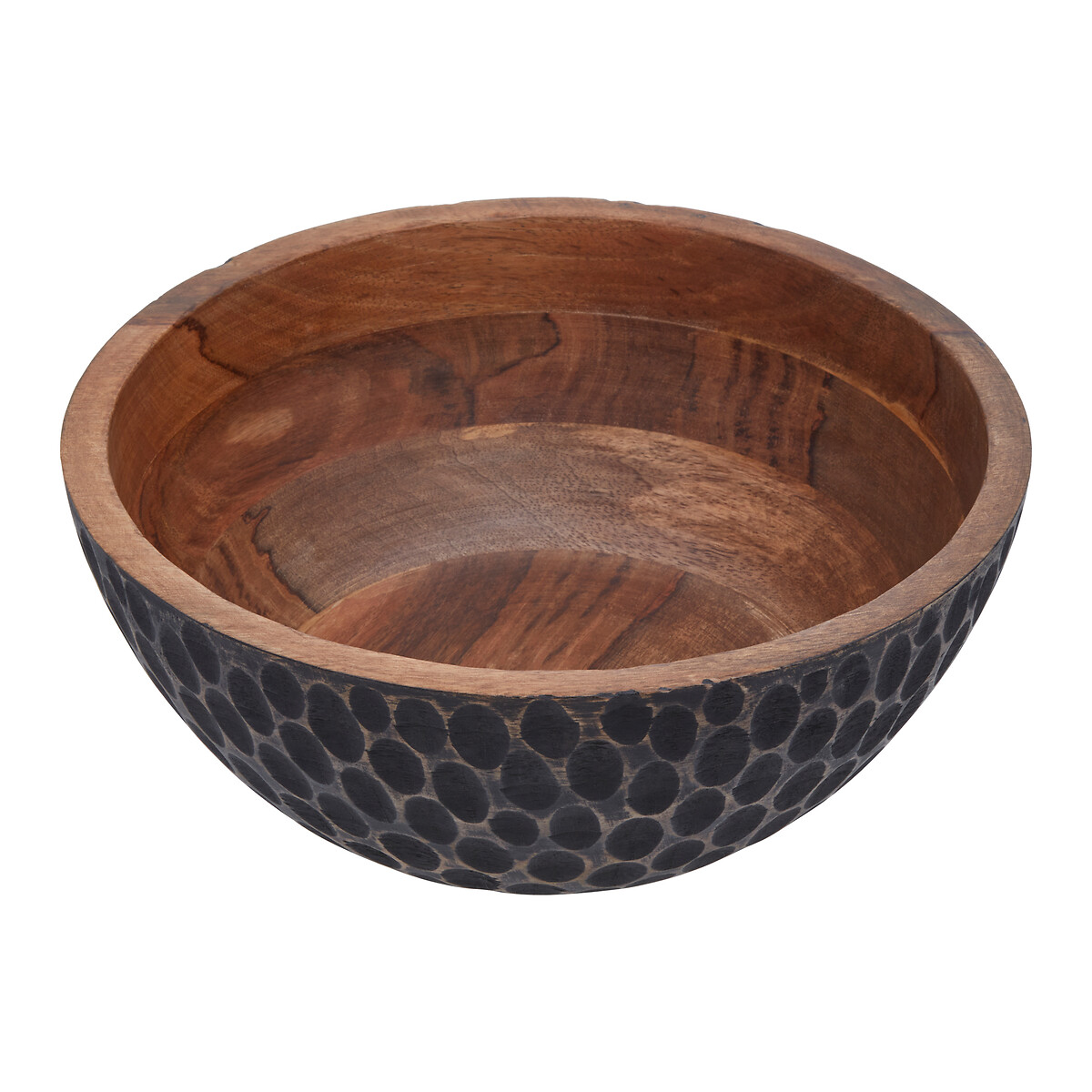 Medium Mango Wood Serving Bowl with Black Enamel black, SO'HOME