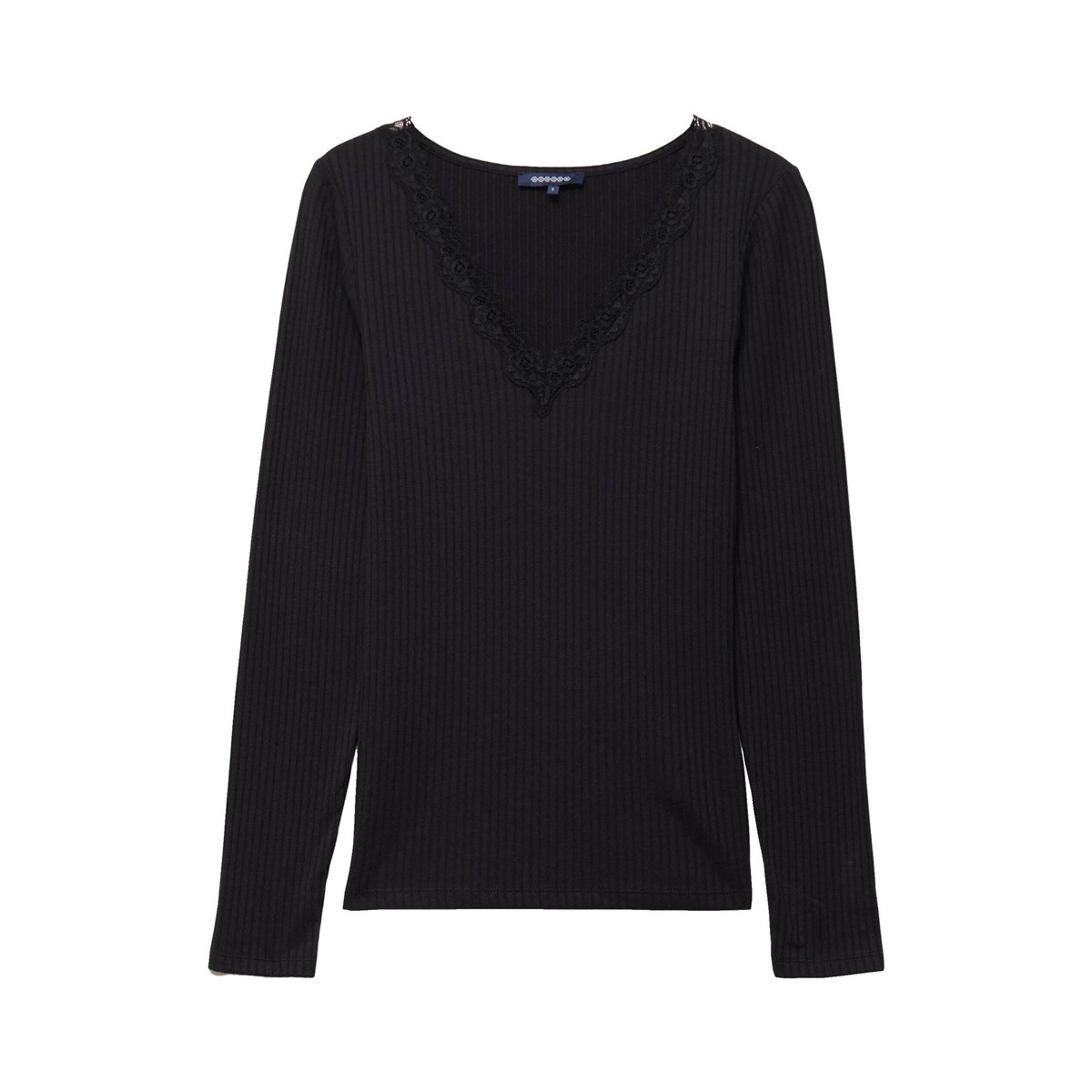T-shirt cintré col v dentelle noir, BONOBO