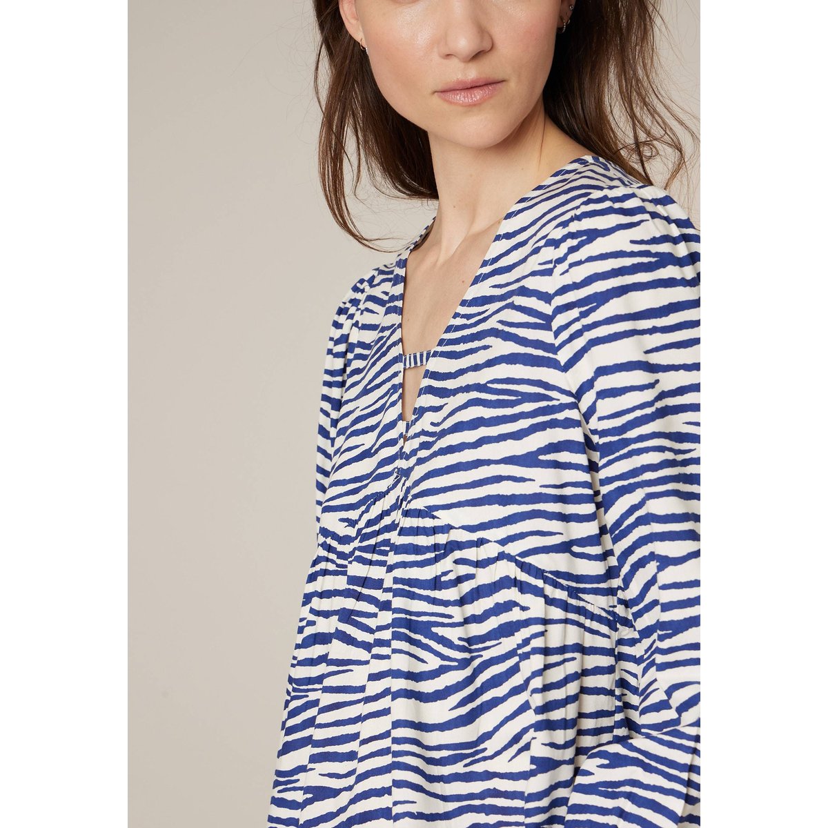 Blouse femme motif zébré bohème chic CIENA blue, DEELUXE