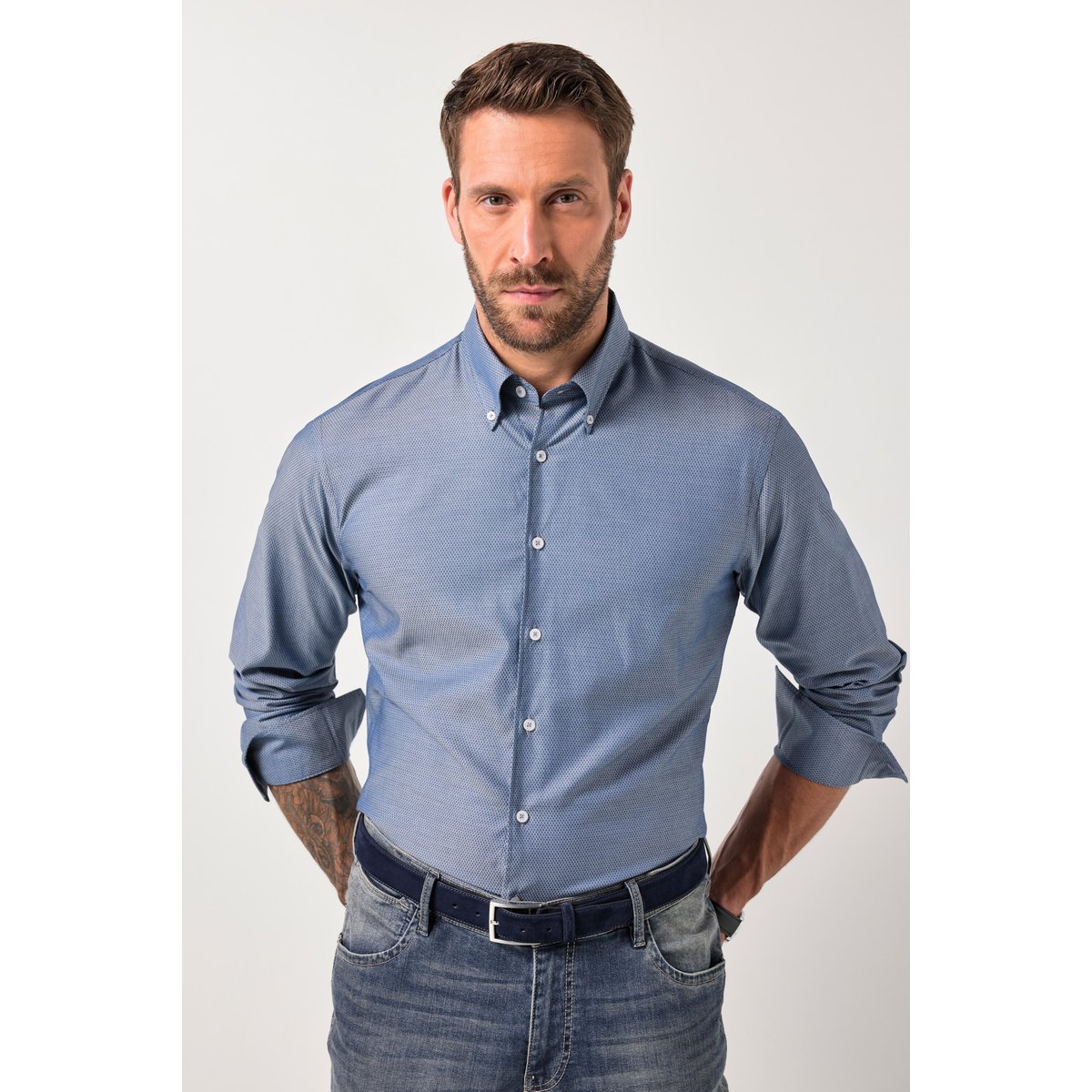 Chemise imprimé all-over bleu jean, JP1880