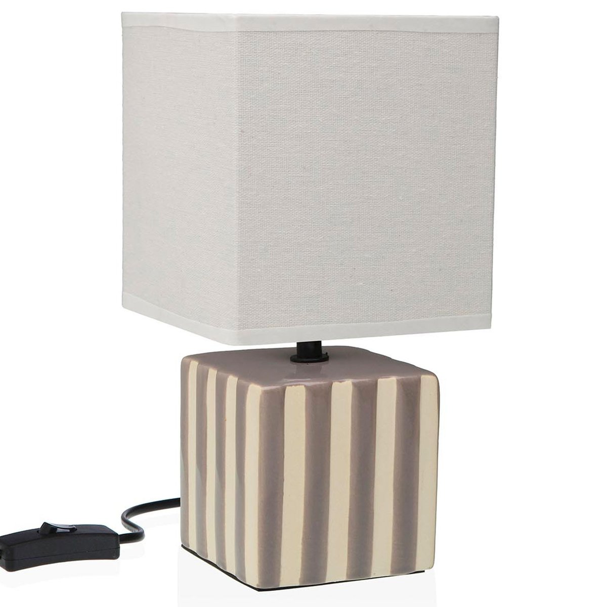 Lampe à poser carrée en céramique rayée grise et blanche 14x14x27.5cm gris, VERSA