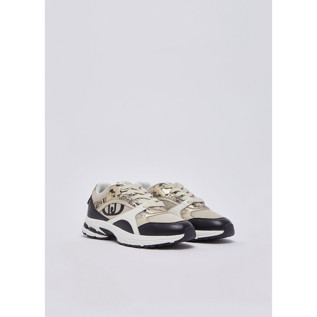 Sneakers effet python noir et beige, LIU JO