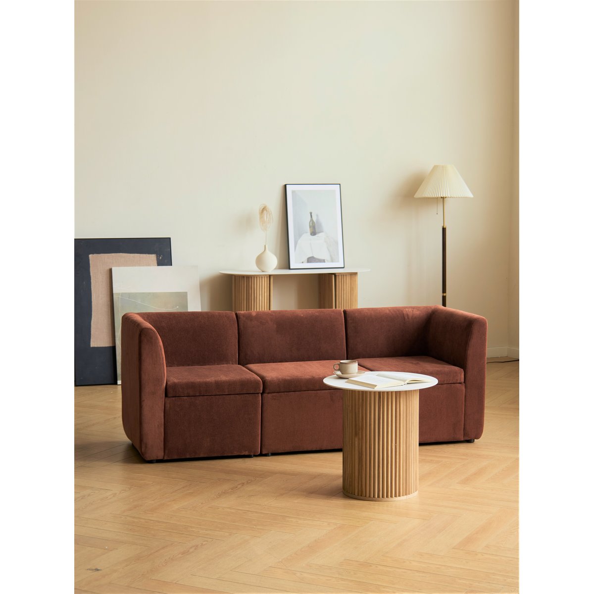 Canapé modulable 3 places, velours côtelé, VARDE terracotta, NORDLYS