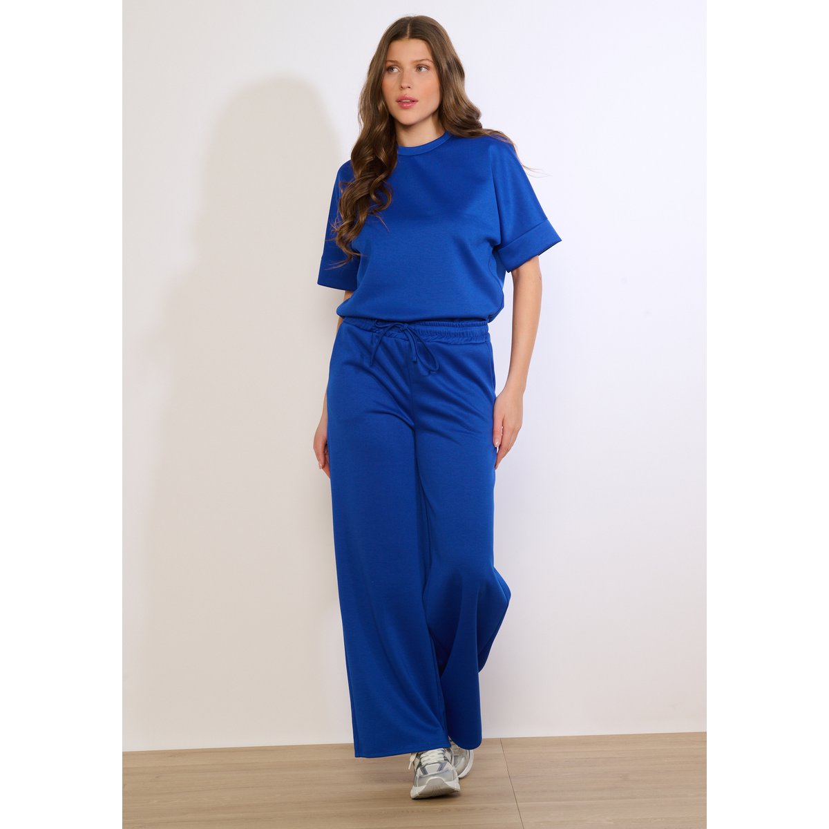 T-shirt structuré manches pliées bleu electrique, LOLALIZA