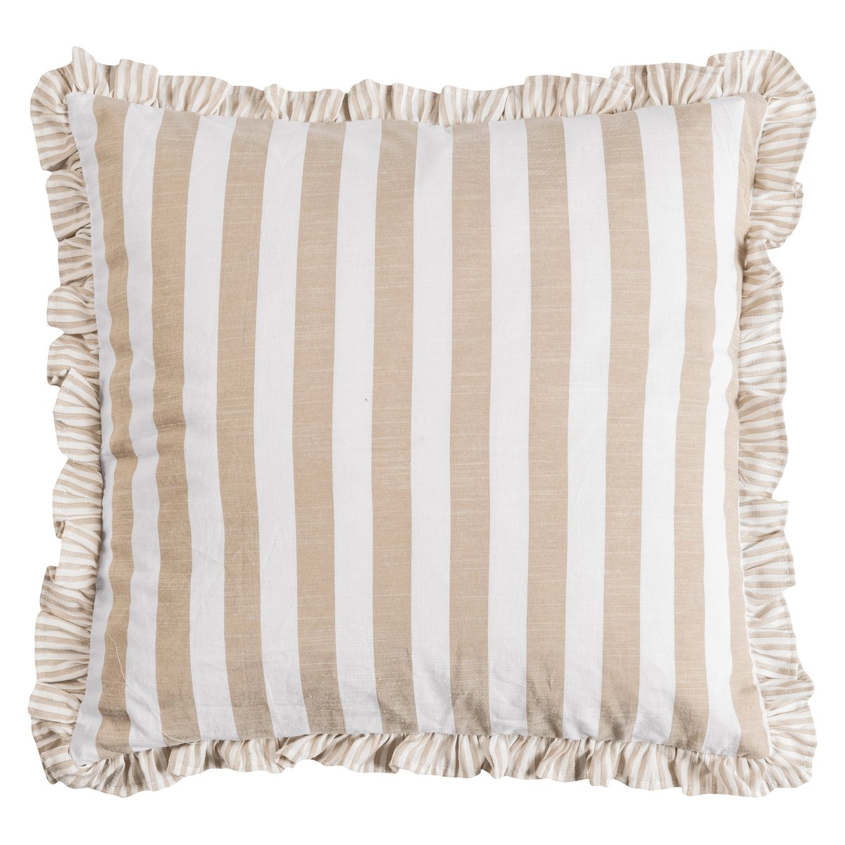 Housse de coussin rayée à volant vert MARIE sable et beige, MAGMA HEIMTEX