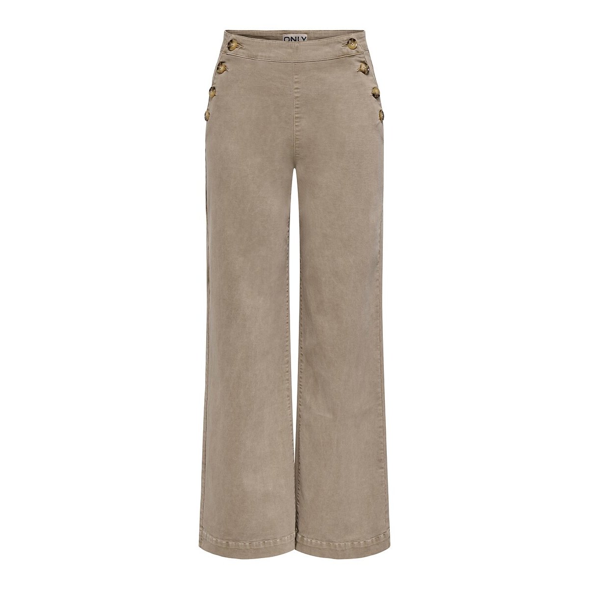 Jeans larghi a vita alta con bottoni laterali beige, ONLY