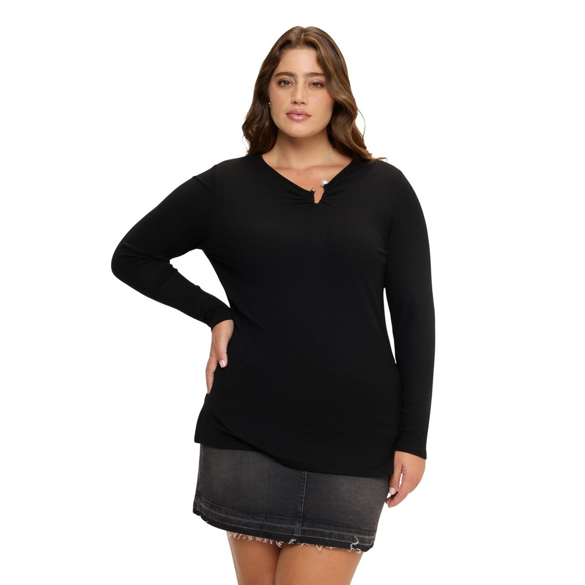 T-shirt avec détail sur l'encolure noir, FIORELLA RUBINO