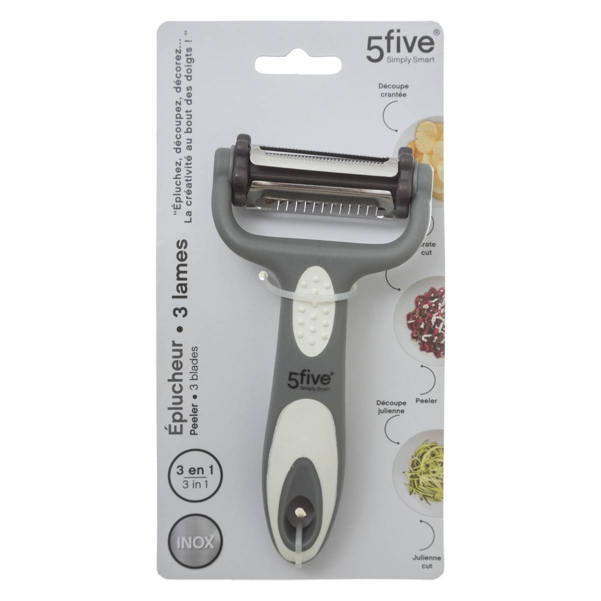 Éplucheur rasoir 3 lames ESSENTIELS gris clair, 5FIVE SIMPLY SMART