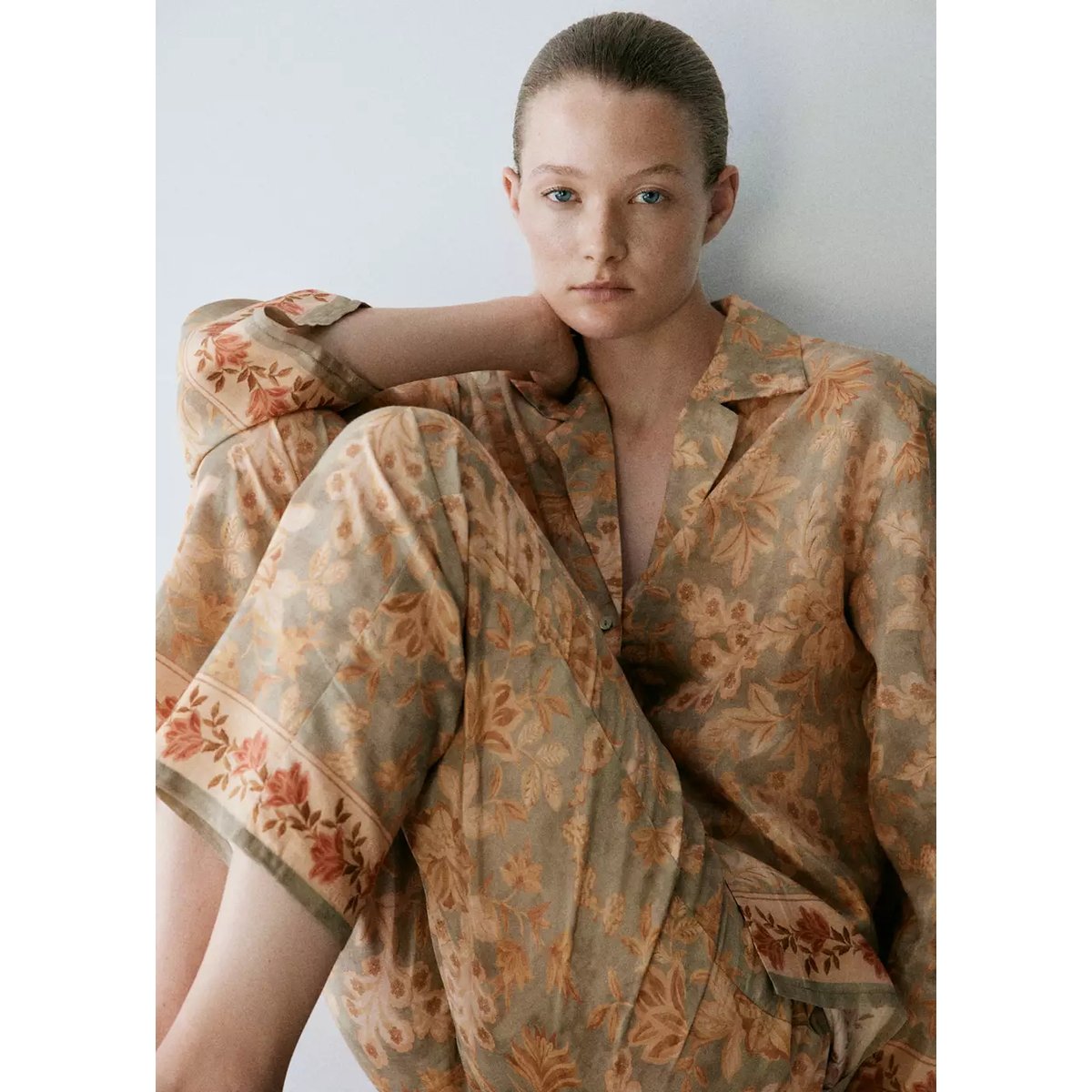 Chemise pyjama florel vert, MANGO