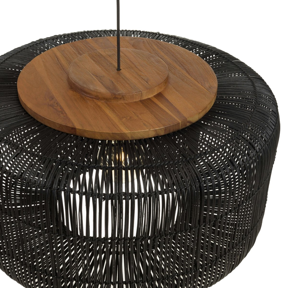 Suspension en rotin ronde 76cm FOLELLI noir, PIER IMPORT