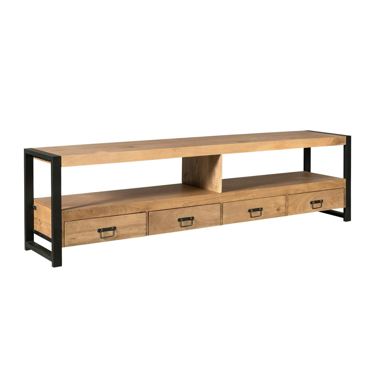 Meuble TV 220 cm 2 niches 4 tiroirs MILORA bois clair, PIER IMPORT