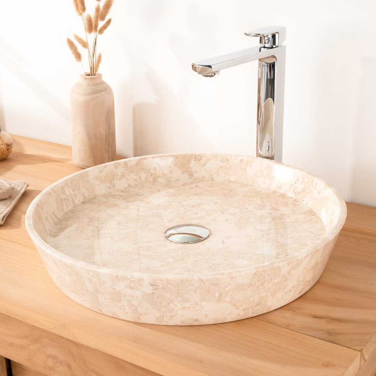Vasque à poser en marbre ronde 45 cm MALO crème, WANDA COLLECTION