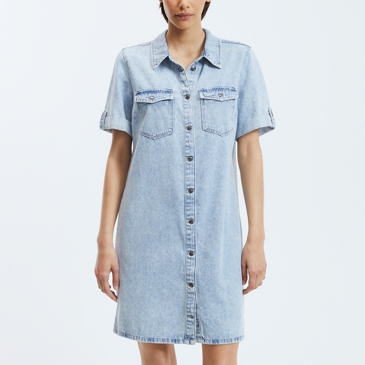 Denim shirt dress with short sleeves denim Anne Weyburn La Redoute