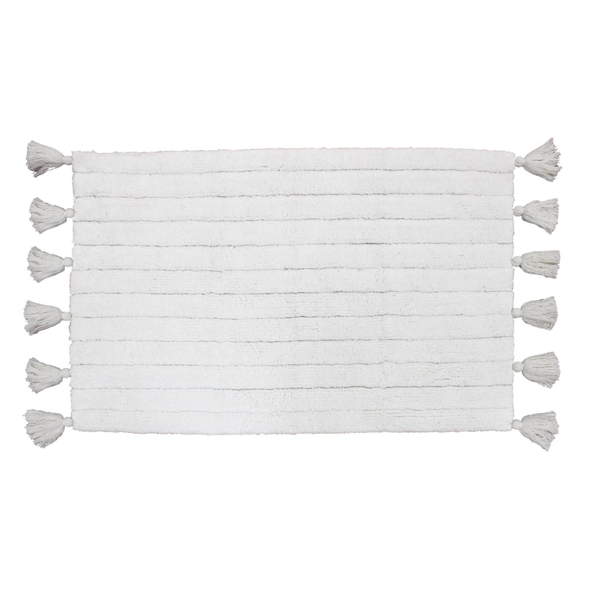 Tapis de bain uni et à pompons blanc, DOUCEUR D'INTÉRIEUR