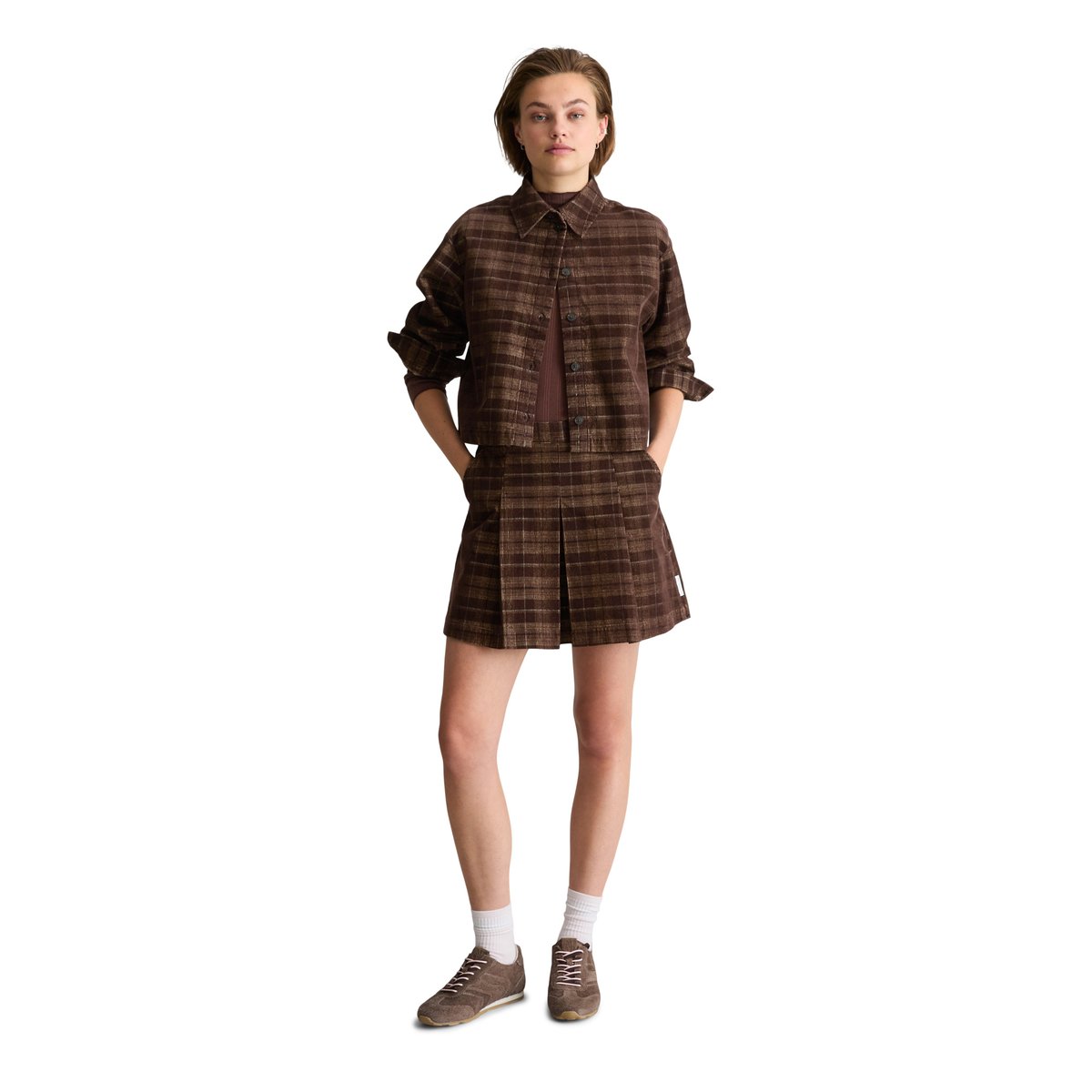 Chemisier en velours côtelé à carreaux, coupe décontractée en pur coton biologique marron, MARC O’POLO DENIM