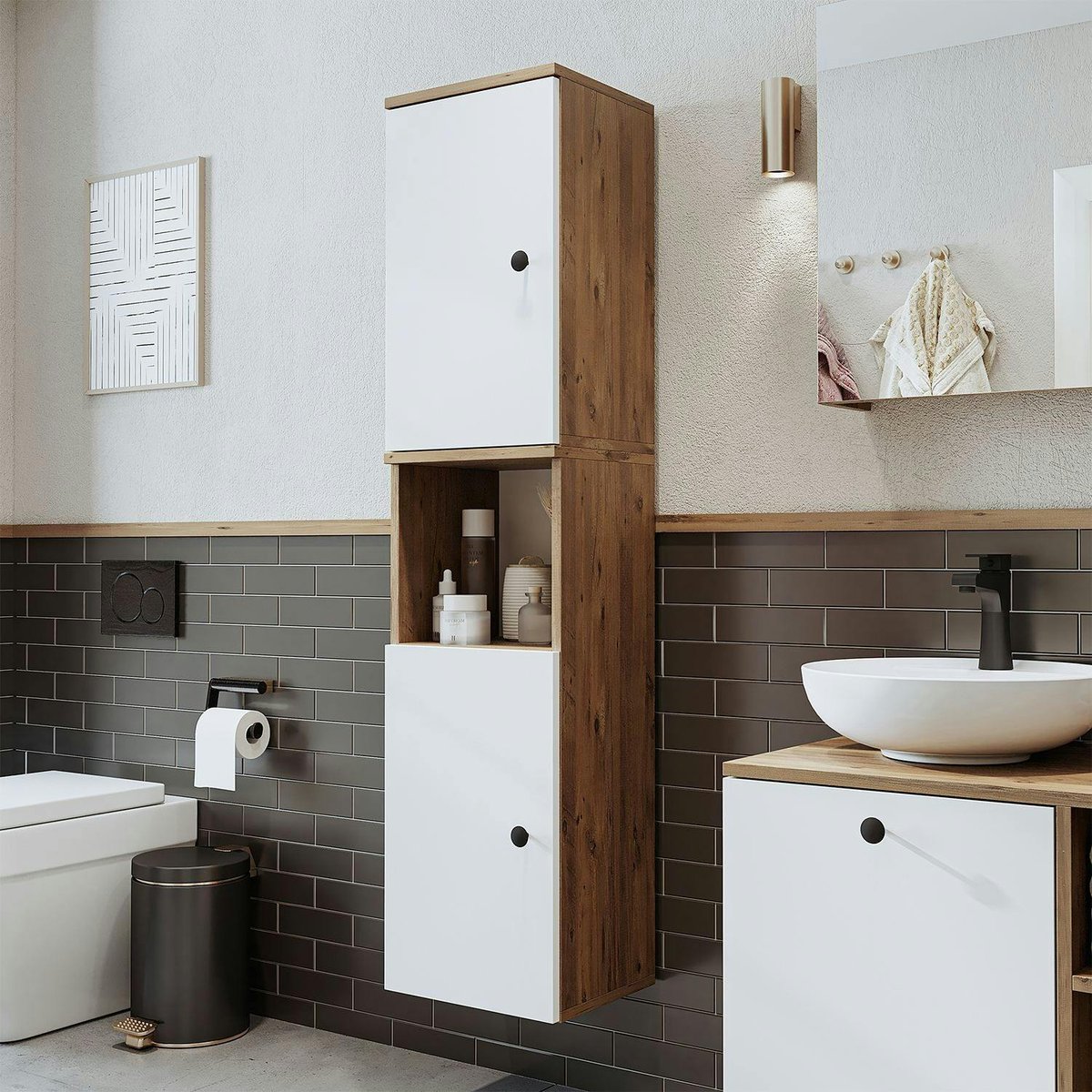 Colonne salle de bains suspendue 2 portes RILL blanc, PIER IMPORT
