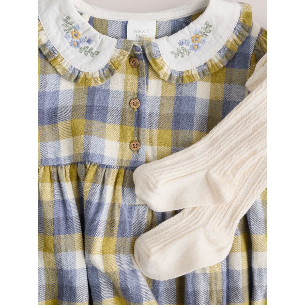 Barboteuse et collants bébé, 2 pièces vichy vert/jaune, NEXT