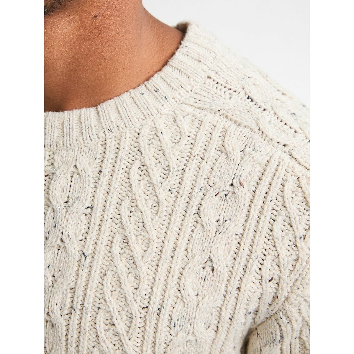 Cable Knit Jumper with Crew Neck ecru , PETROL INDUSTRIES
