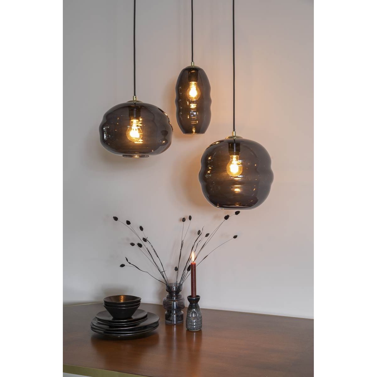 Suspension en verre industriel, LAUREN gris transparent, BOITE A DESIGN