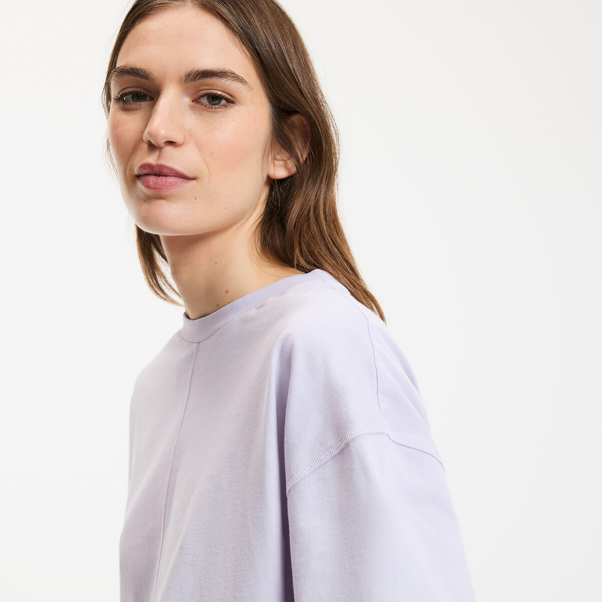 Oversized Crew Neck Long Sleeve T-Shirt mauve purple, LA REDOUTE COLLECTIONS