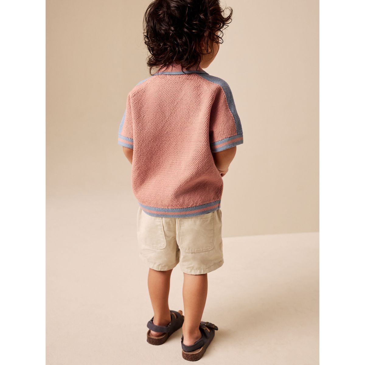 Polo avec revers de col en maille bleu/orange, NEXT