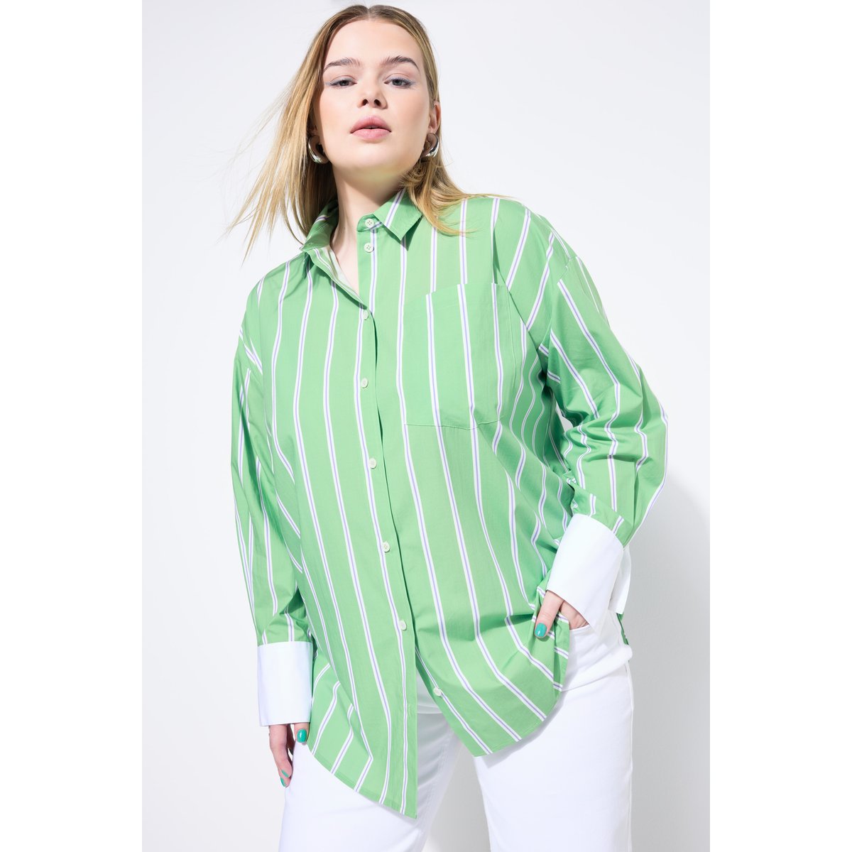 Chemisier rayé oversize, manches longues vert trèfle, STUDIO UNTOLD