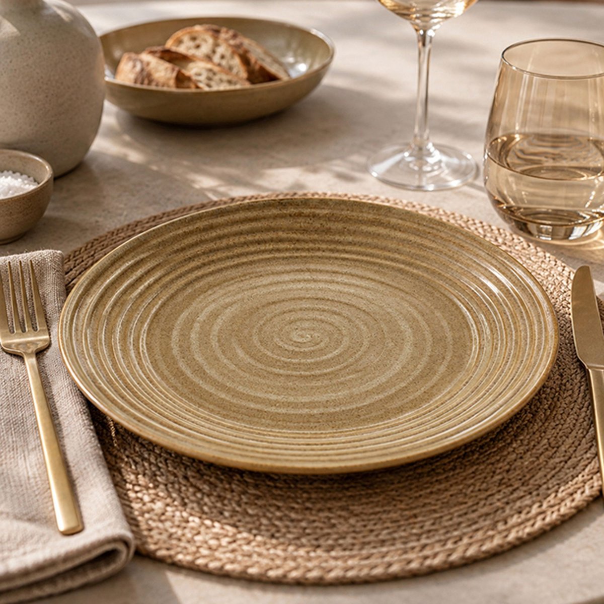 Lot de 6 assiettes plates 27cm en grès, TURBOLINO marron, NOVASTYL