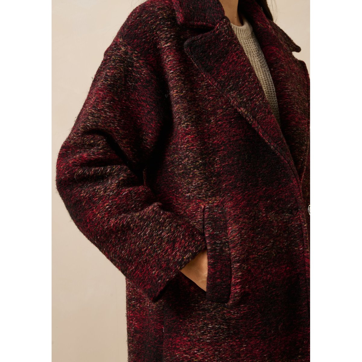 Manteau 3/4 à carreaux col tailleur bordeaux, LA FEE MARABOUTEE