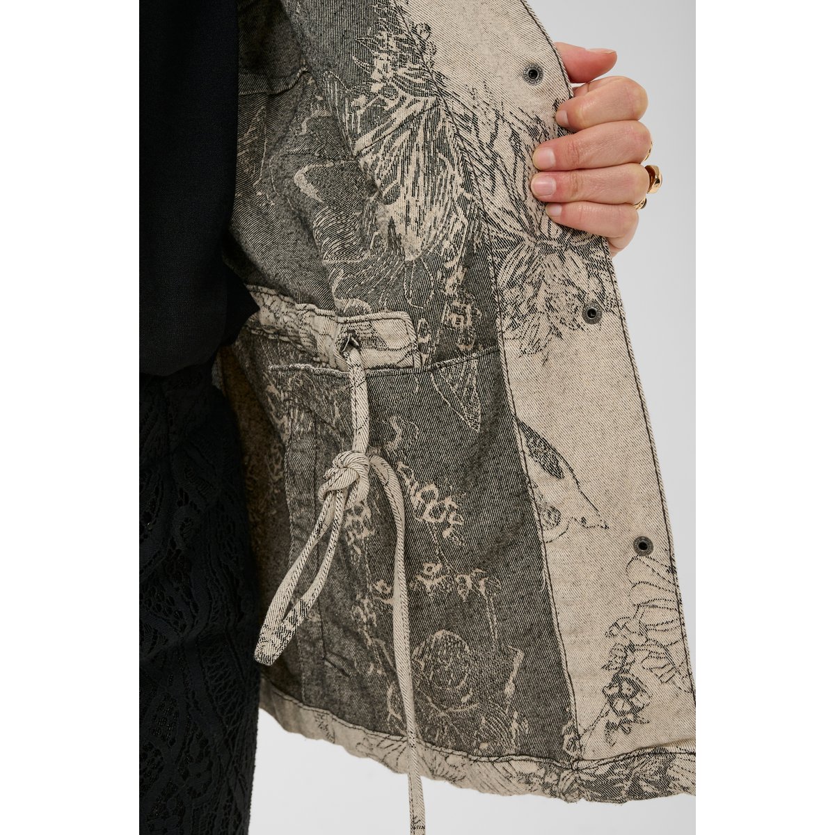 Veste beige ecru flower jacquard, CREAM