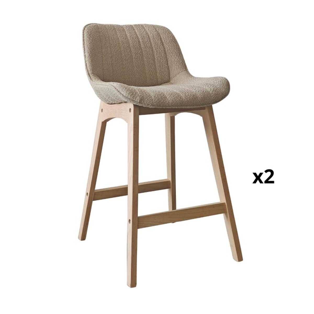 Lot de chaises d'îlot et bar en chêne et assise tissu bouclette 65cm MILK | Lot de 2 beige, MOB IN