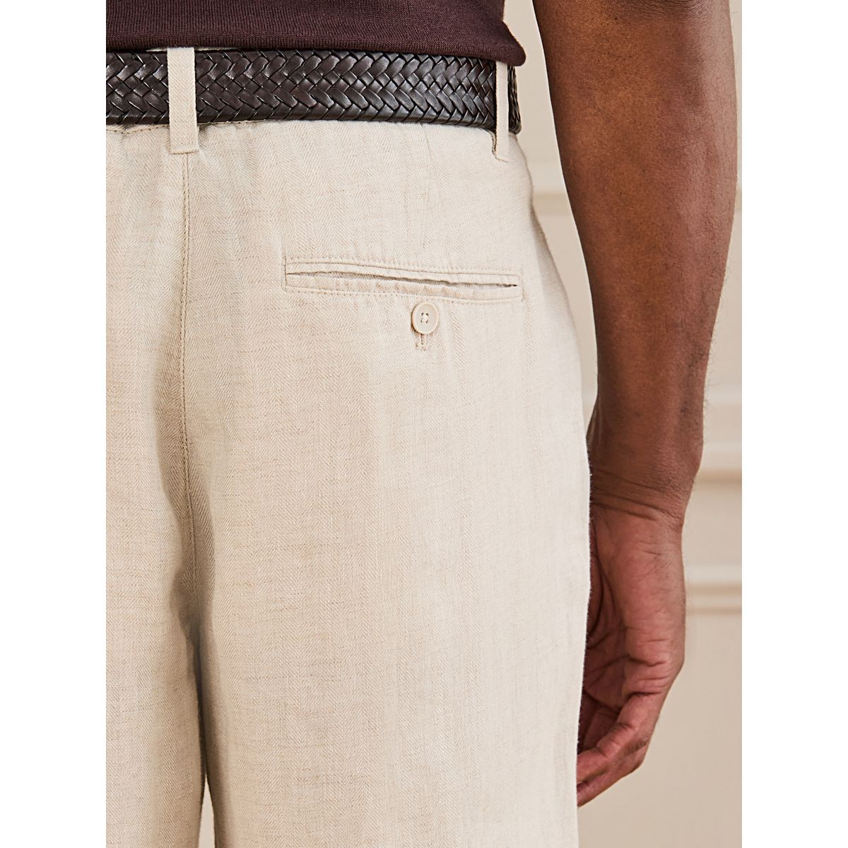 Pantalon lin à chevrons signature os, NEXT