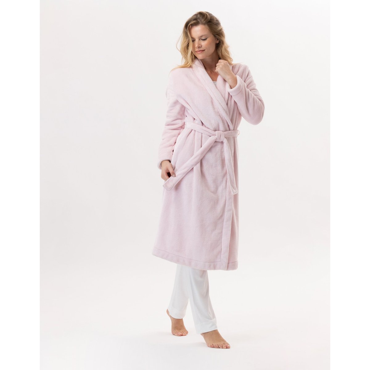 Peignoir en peluche flanelle ESSENTIEL H61B rose, LE CHAT