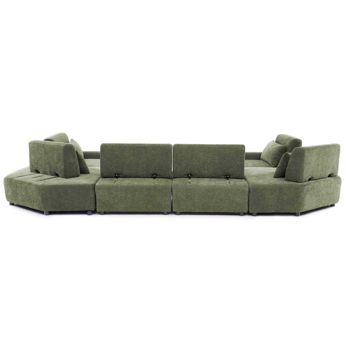 Canapé modulable d'angle panoramique 6 places en tissu avec coussins dossier ajustable, CALLISTO vert, OVIALA