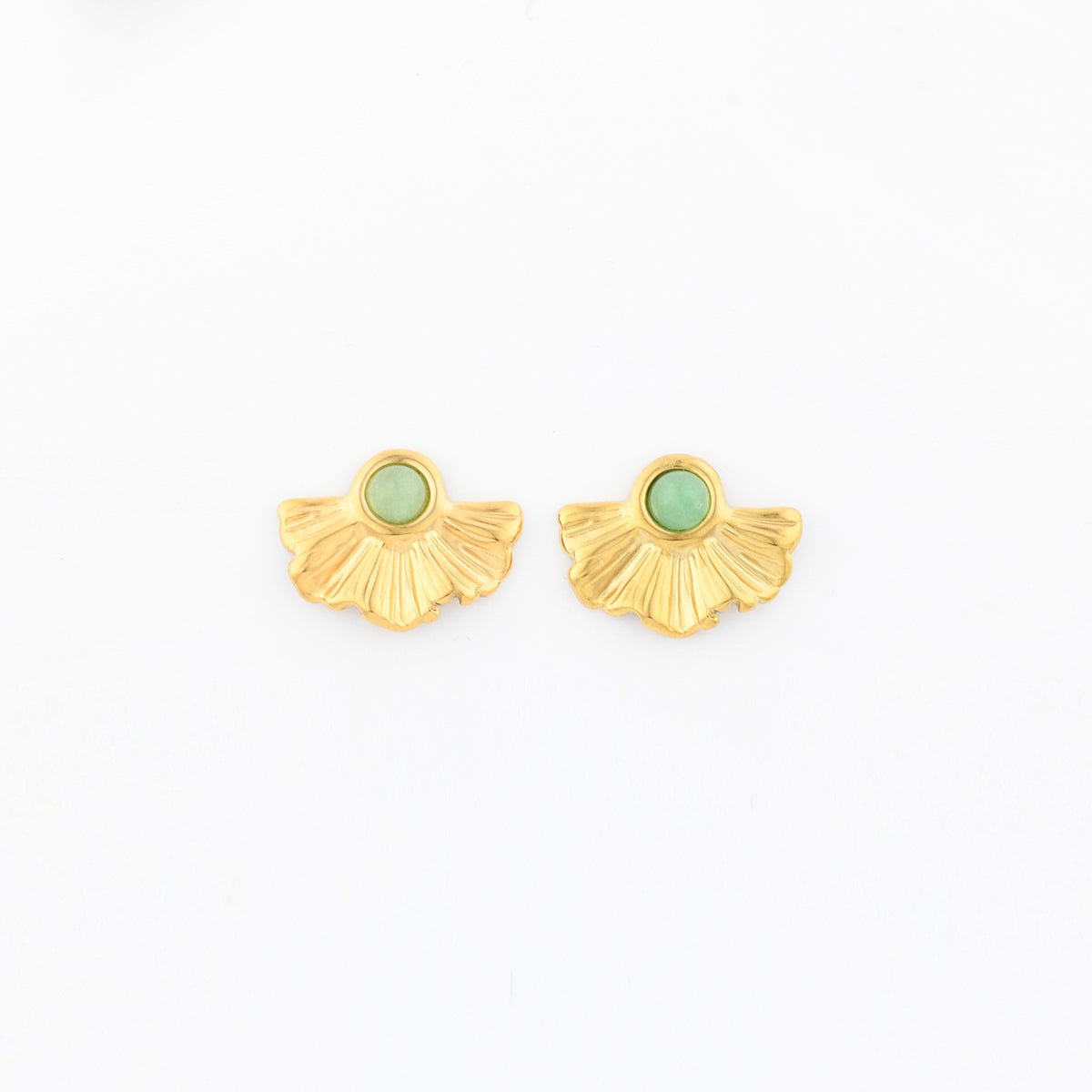 Petites puces d'oreilles gingko en acier inoxydable et pierre vert, BALABOOSTE