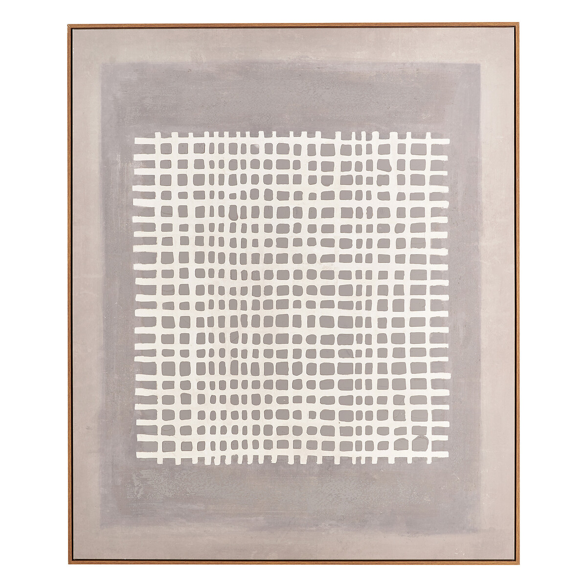 100x120cm Brown and Natural Grid Design Canvas with Oak Effect Frame brown              , ÉDITÉ