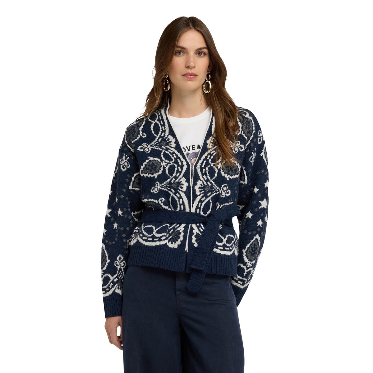 Cardigan avec imprimé jacquard bleu, MOTIVI