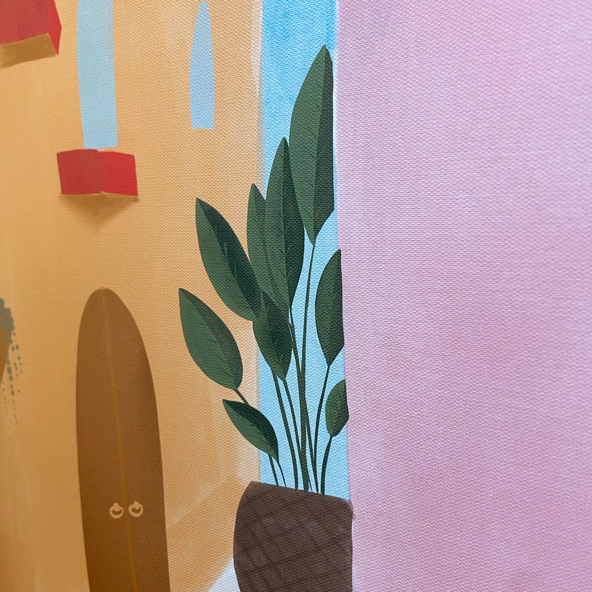 Toile Arche Plein été, ambiance du Sud rose, jaune, abricot, bleu azur, ART FOR THE HOME