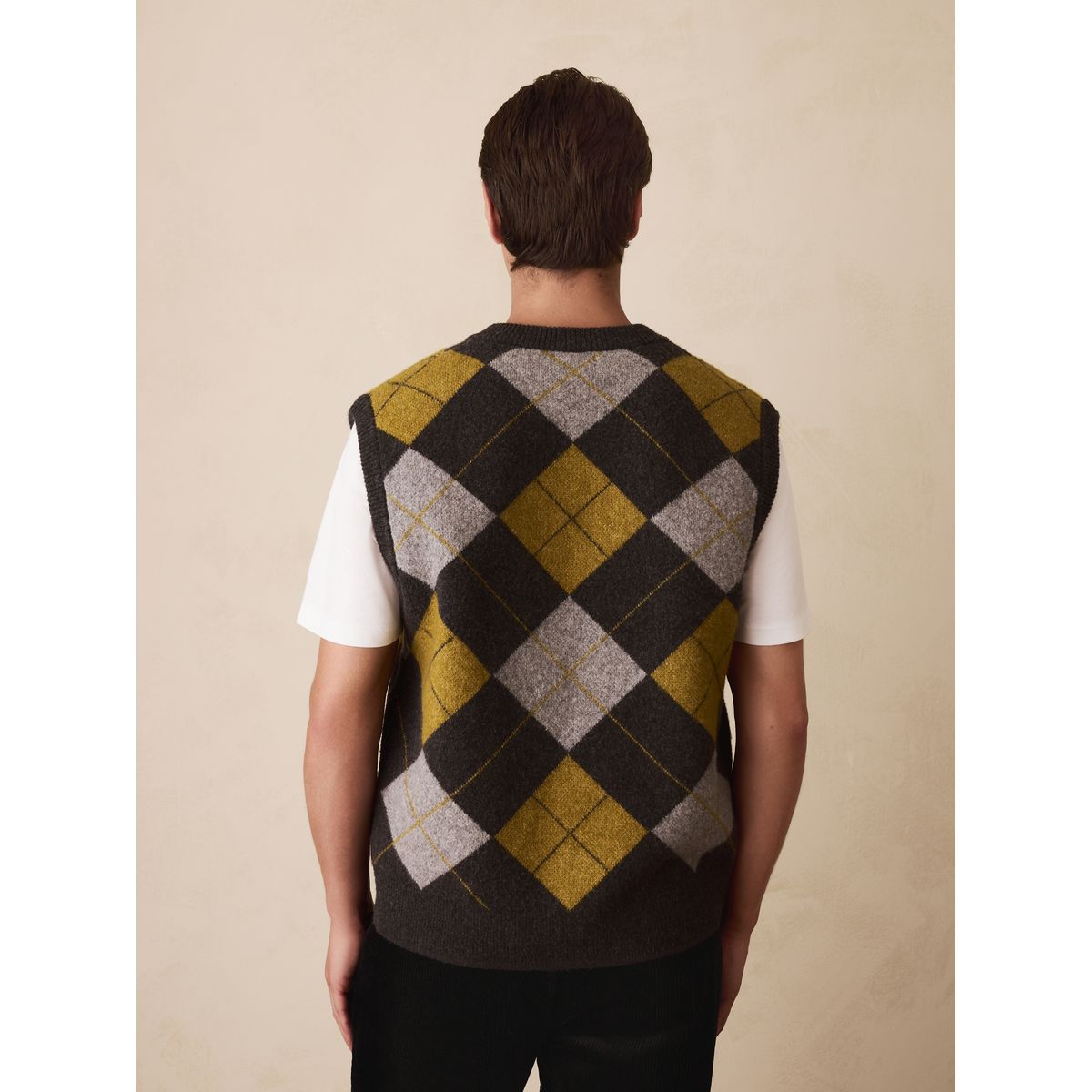 Débardeur à col v écossais en laine gris anthracite/jaune ocre, NEXT