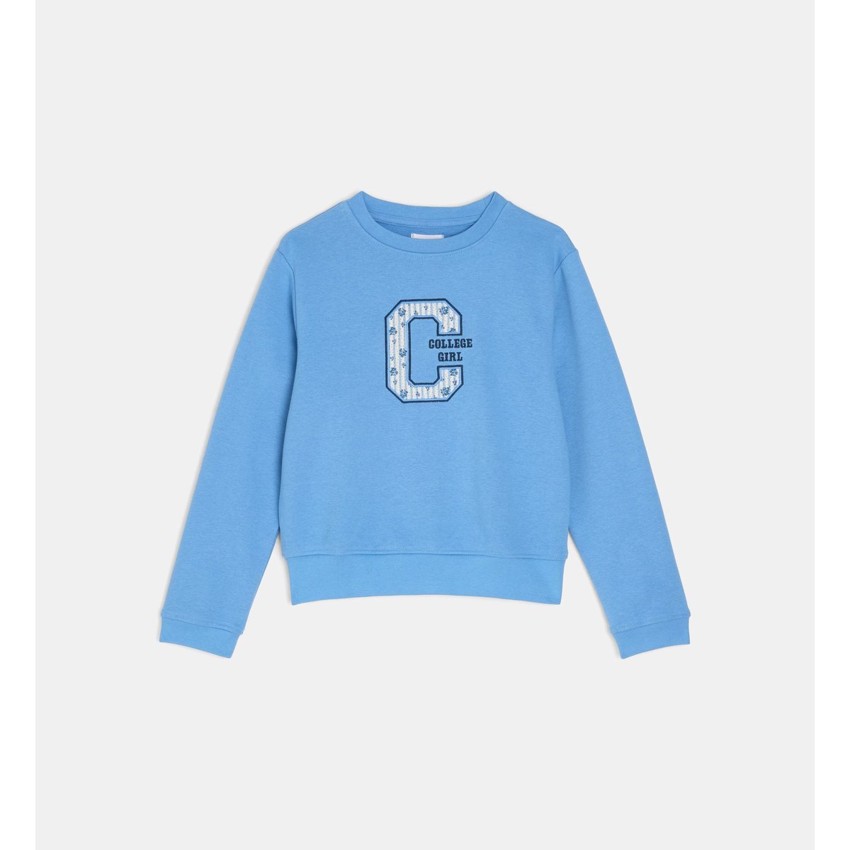 Sweat legeve motif floral en coton bio mélangé bleu moyen, CADET ROUSSELLE