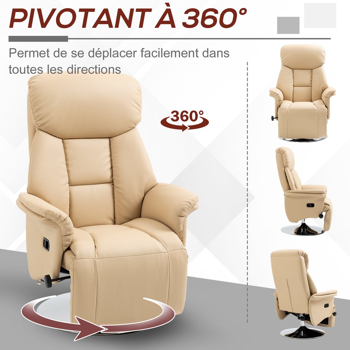 Fauteuil inclinable Revêtement synhtéituqe beige, HOMCOM