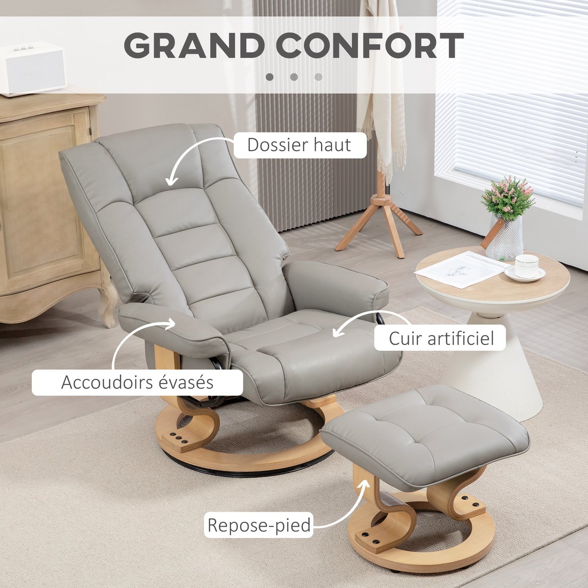 Fauteuil inclinable avec repose-pieds gris, HOMCOM