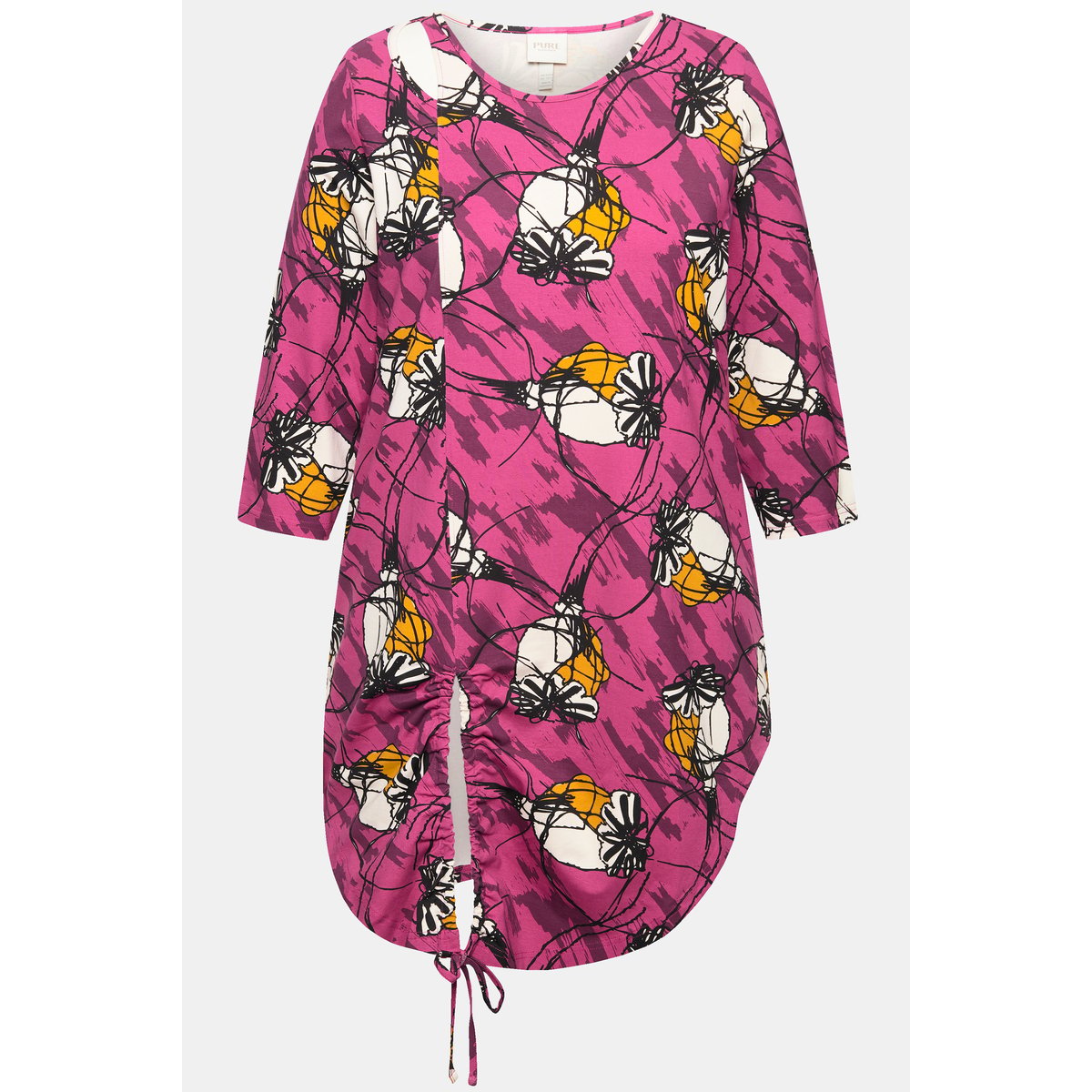 T-shirt long en coton bio. Col rond fuchsia, ULLA POPKEN