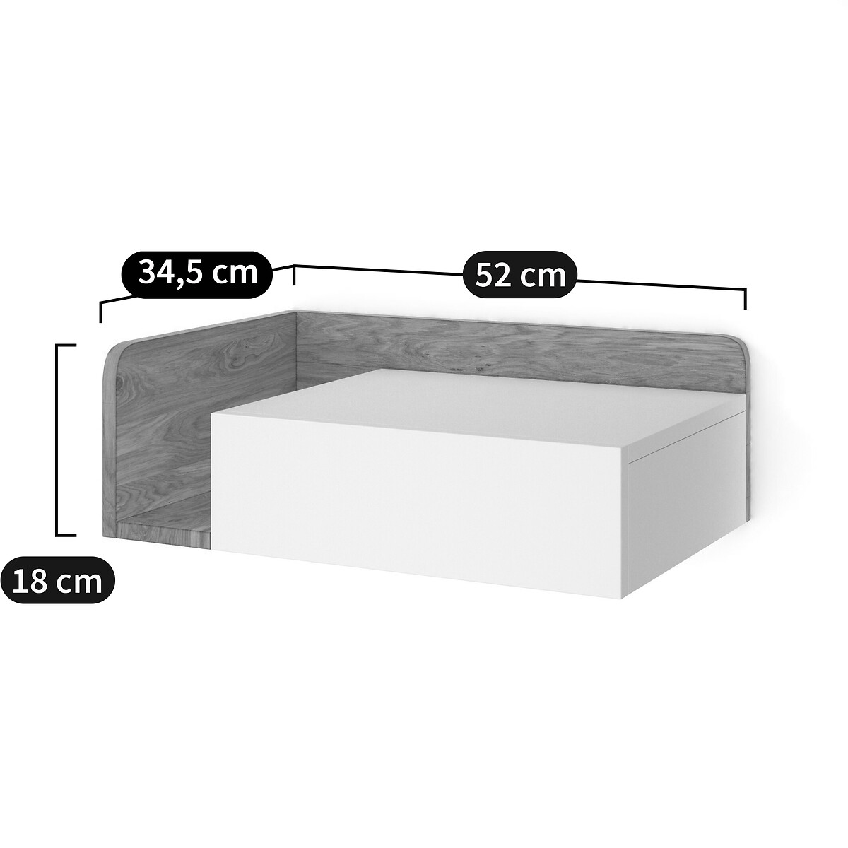 Comodino da appendere, lato destro Jimi bianco/legno, LA REDOUTE INTERIEURS