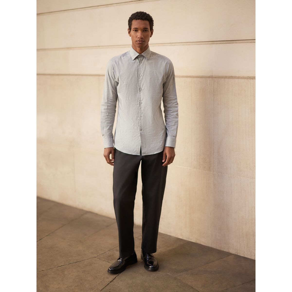 Chemise slim habillée en coton stretch vichy gris, NEXT