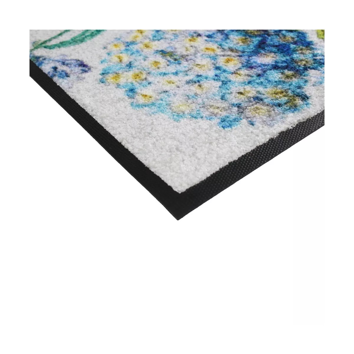 Tapis decor caoutchouc & nylon HORTENSIAS bleu, GARNIER THIEBAUT